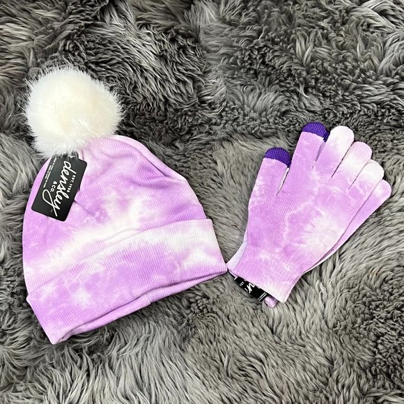 Densley & Co | Women's Toque and Gloves Set | Tie Dye | Pink & Purple - Picture 1 of 4